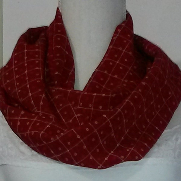 Women's Short Scarlet Red Infinity Scarf, 46 Inches Long, 10 Inches Wide