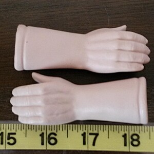 Assorted Porcelain Doll Heads, Arms and Legs. Vintage 1990's. Mangelsen's and Fibre Craft. Santa's Hands