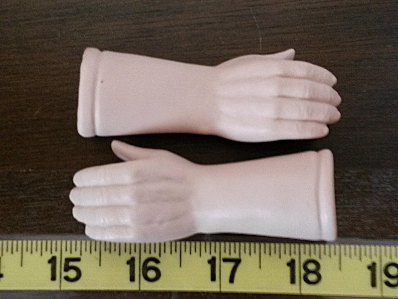 Assorted Porcelain Doll Heads, Arms and Legs. Vintage 1990's. Mangelsen's and Fibre Craft. Santa's Hands