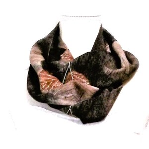 Perfect Fall Infinity Scarf  With Stormy Skies and Brown Autumn Leaves. 54 Inches Long, 7 Inches Wide.