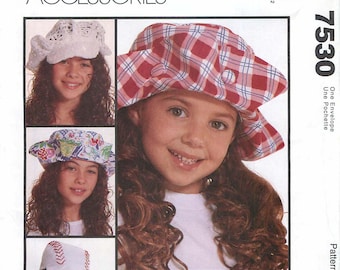 McCall's Fashion Accessories 7530 "HEADLINES" Sewing Pattern for Hats for Girls; Head Sizes 21-22"