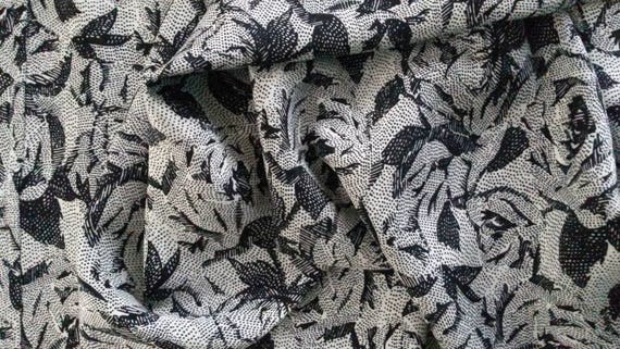 66 Inches Long Black 10 Inches Wide White & Gray Infinity Scarf With a Black Rose Design