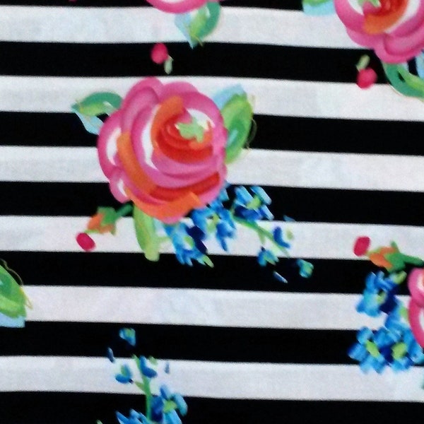 31 Inches--Bright Watercolor Flowers on Black and White Background Fabric by Brother Sister Design Studio 2015.