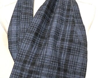 Men or Women's Blue Plaid Flannel Fall or Winter Infinity Scarf.  40 Inches Long, 9 Inches Wide.