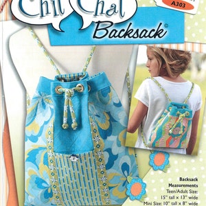 Chit Chat Backsack Sewing Pattern for a Backpack with Grommets and Draw String in 2 Sizes.