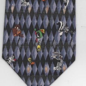 Men's Looney Tunes Necktie With a Purple and Black Diamond Design. 58" Long, 4" Wide.  Think Father's Day!