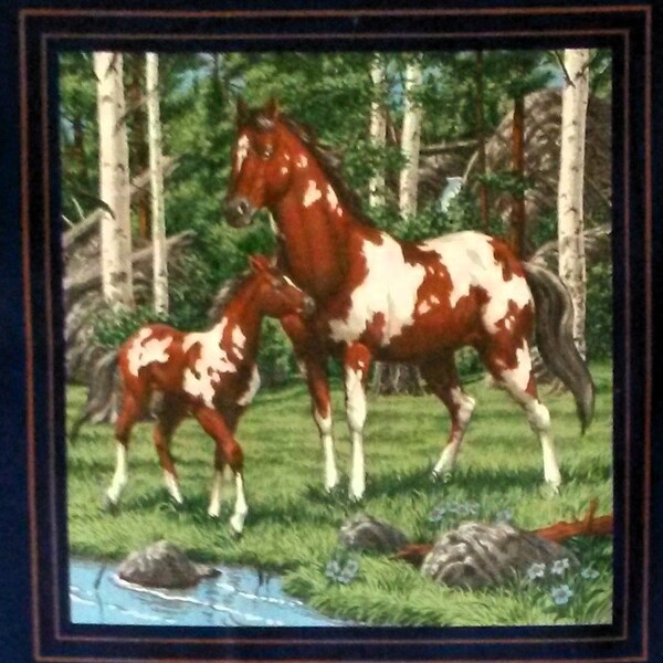 Horse Pillow Panels, Featuring a Palamino and a Paint, 18 x 18", by Cranston Printworks.