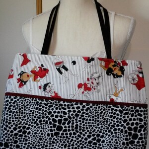 Large Tote Bag, Vintage &quot;Lady in Red&quot;  Loralie Fabric. Tote Size; 11&quot; Tall Without Handles, 15&quot; Wide at the Bottom.