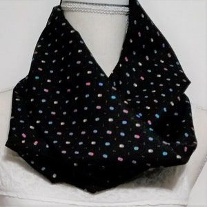 Women&#39;s Black Infinity Scarf with Little Bright Pops of Color, 60 Inches Long, 8.5 Inches Wide