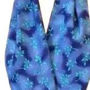 Women's Infinity Scarf, Tone on Tone Blue with Turquoise Leaves.  45" Long and 7" Wide.  Combo of Colors Make it Appear Aqua. Single Loop.