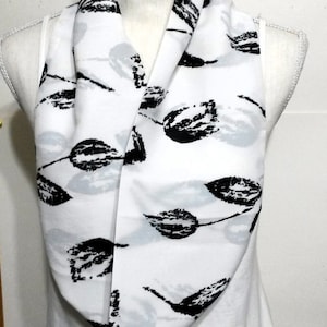 Women&#39;s Short Infinity Scarf, Black Tulips on White Background, 42&quot; Long, 6.5&quot; Wide.  This Scarf Does Not Fit Around the Neck 2 Times.