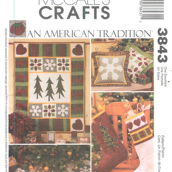 McCall's Crafts 3843, An American Tradition, Holiday Quilting With Wallhanging, Pillow, Stocking and Tree Skirt.