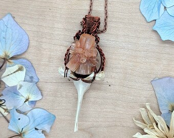 Unique Bone and Crystal Pendant ~ Raccoon Vertebrae and Argonite Talisman ~ Animal Bone and Stone Amulet