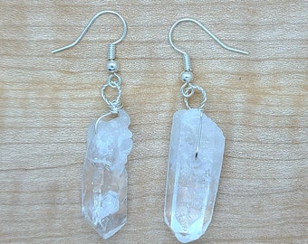 Simple Clear Quartz Crystal Earrings ~ Raw Quartz Dangle Earrings ~ Cleansing, Healing, Harmony