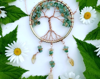 Tree of Abundance ~ MEDIUM SIZE ~ Green Aventurine and Citrine Tree of Life Sun Catcher/ Dream Catcher ~ Good Luck + Wealth