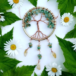 Tree of Abundance MEDIUM SIZE Green Aventurine and Citrine Tree of Life Sun Catcher/ Dream Catcher Good Luck Wealth image 1