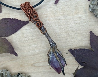 Dragon Claw Amulet ~ One of a Kind Real Ethically Sourced Bird Foot with Amethyst Quartz Crystal Pendant ~ Dragon Talon