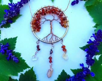 Tree of Passion Suncatcher ~ Genuine Crystal  Tree of Like Dreamcatcher ~Medium Size Carnelian, Garnet and Citrine Tree Charm