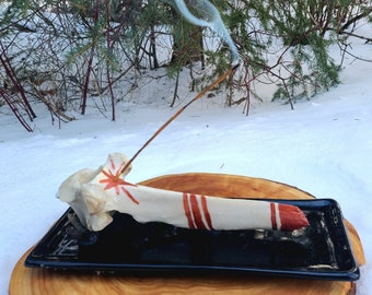 Elk Bone and Quartz Crystal Incense Burner ~ Cruelty Free Scavanged Elk Vertebrae ~ Upcycled Thrifted Plate ~ Altar Art