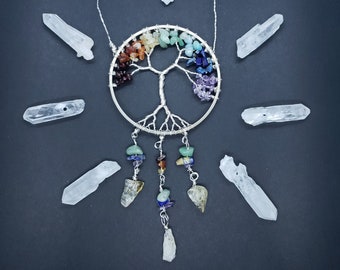 Rainbow Tree of Life Suncatcher ~ Medium Size ~ Silver Tree of Life Dreamcatcher