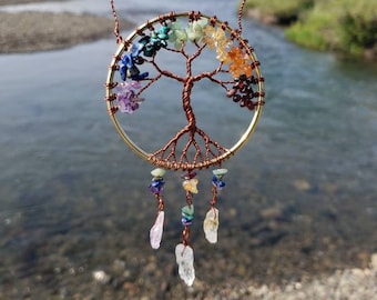 Rainbow Tree of Life ~ Chakra Tree Crystal Suncatcher / Dreamcatcher - Medium Size