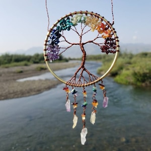 Large Handmade Rainbow Chakra Tree of Life ~ Rainbow tree Suncatcher / Dreamcatcher