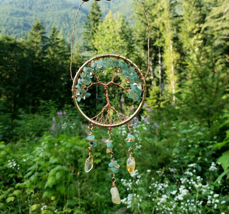 Tree of Abundance MEDIUM SIZE Green Aventurine and Citrine Tree of Life Sun Catcher/ Dream Catcher Good Luck Wealth image 2