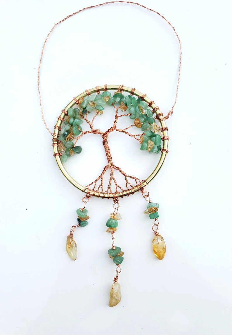 Tree of Abundance MEDIUM SIZE Green Aventurine and Citrine Tree of Life Sun Catcher/ Dream Catcher Good Luck Wealth image 3