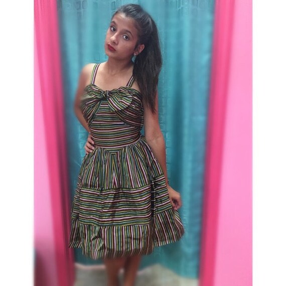 1950's rainbow striped party dress
