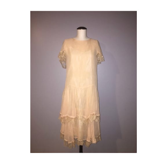 1920's Vintage Chiffon and Lace Peach Dress, Prohi