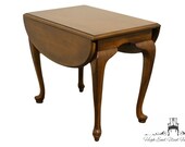 LANE FURNITURE Solid Cherry Queen Anne Drop Leaf End Side Table