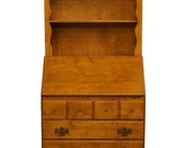 ETHAN ALLEN Heirloom Nutmeg Maple Drop Front Secretary Desk w. Bookshelf Top 10-9508 10-9509