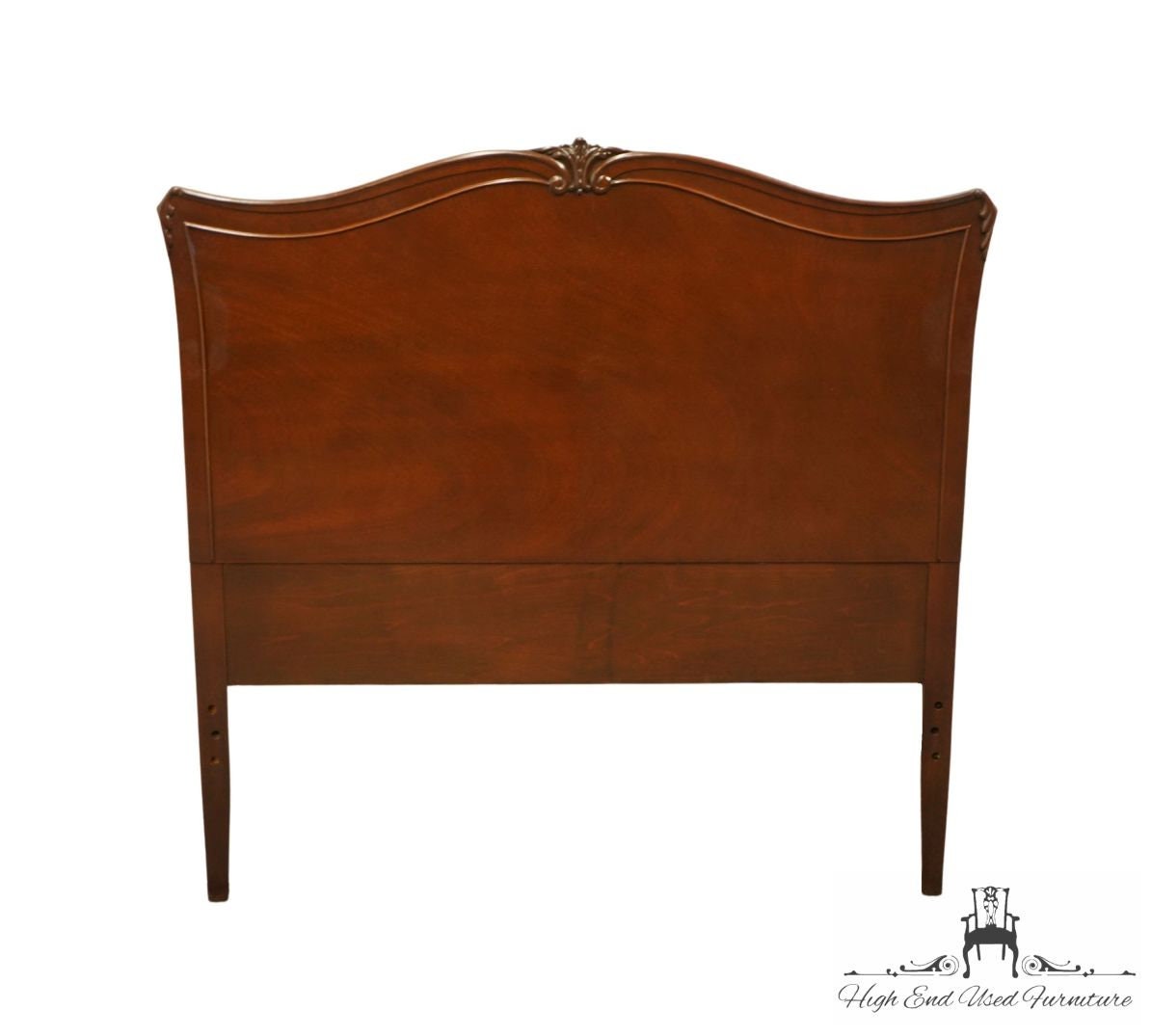 Mahogany Finish Solid Wood Queen Bed W/Faux Leather Brown Padded Headboard  – The Consignment Gallery