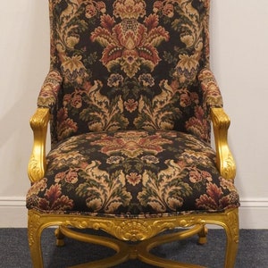 HENREDON FURNITURE Louis XV French Provincial Floral Upholstered Accent Arm Chair w. Gold Painted Frame image 3