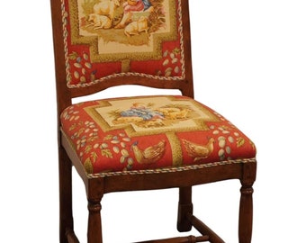 STERLING COLLECTION English Traditional Tudor Style Dining Side Chair w. Shepherd Theme Upholstery