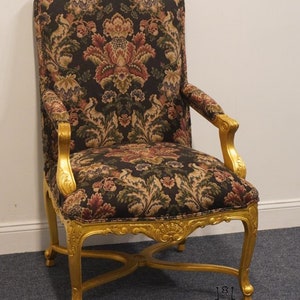 HENREDON FURNITURE Louis XV French Provincial Floral Upholstered Accent Arm Chair w. Gold Painted Frame image 4