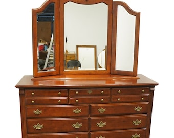 MICHAEL HOWARD Berkley Collection Solid Cherry 65&quot; Triple Dresser w. Storage Jewelry Mirror