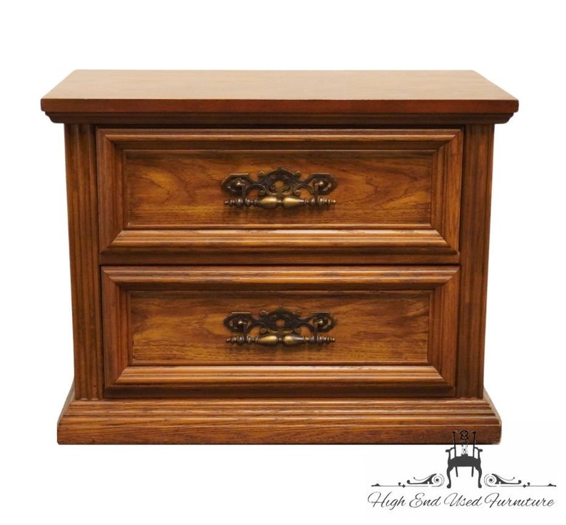 DREXEL FURNITURE Lisbon Collection Solid Pecan Rustic European 28 Two Drawer Nightstand 212-24-270 image 1