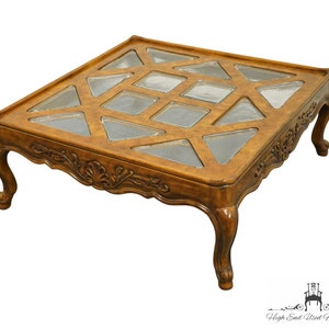 DREXEL HERITAGE Country French Provincial 42&quot; Square Accent Coffee Table w. Glass Panels 205-127