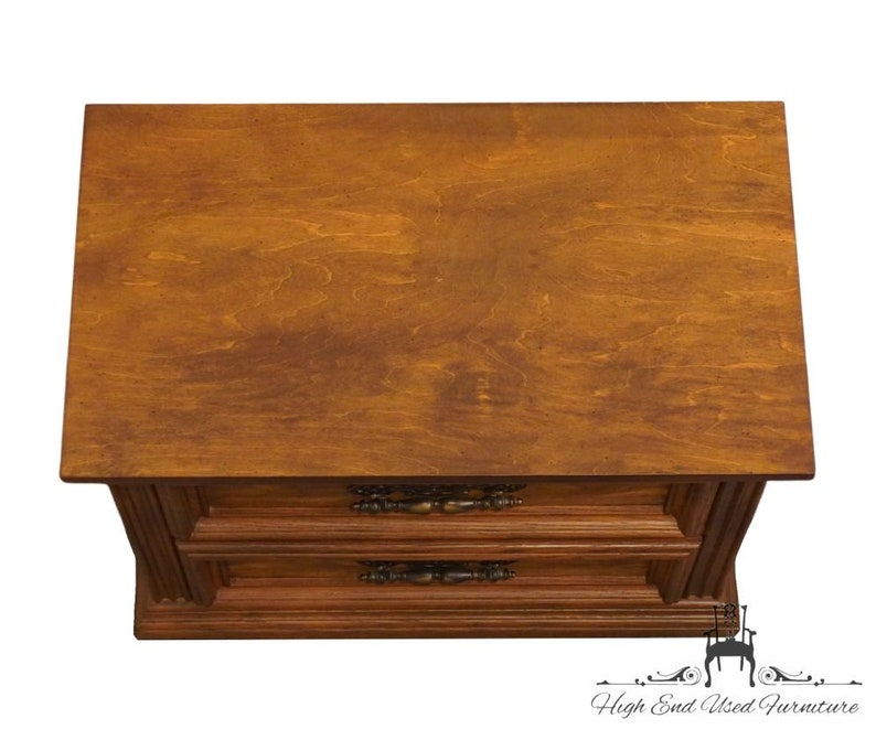 DREXEL FURNITURE Lisbon Collection Solid Pecan Rustic European 28 Two Drawer Nightstand 212-24-270 image 5