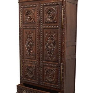 VINTAGE ANTIQUE English Walnut La Baule Escoublac Gothic Jacobean 49 Mirrored Wine Storage Bar / Cupboard image 5