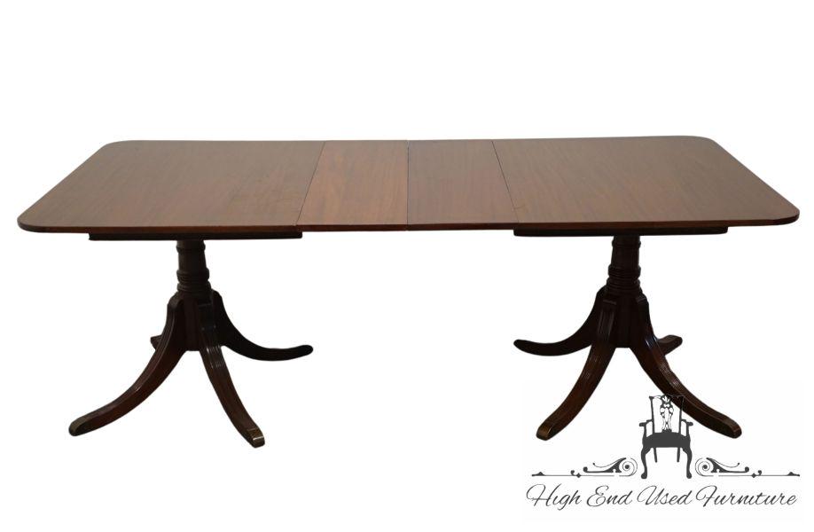 VINTAGE ANTIQUE Table de salle à manger double avec piédestal traditionnel Duncan Phyfe de style Duncan Phyfe en acajou massif 4425