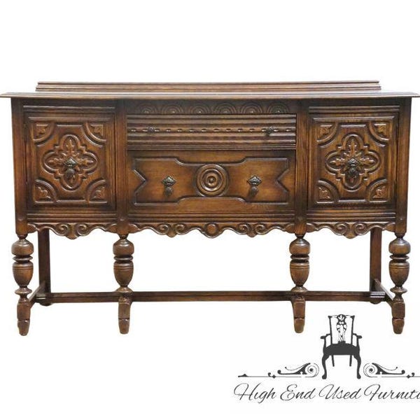 BERNHARDT FURNITURE Solid Walnut Gothic Jacobean Style 60" Sideboard Buffet 225-105