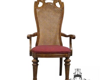 BERNHARDT FURNITURE Solid Walnut French Provincial Cane Back Dining Arm Chair