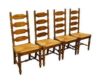 Set of 4 High End Rustic Country Style Ladderback Dining Side Chairs w. Rush Seat