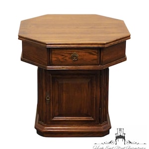 ETHAN ALLEN Royal Charter Oak 24&quot; Octagonal Storage Accent End Table 16-8007