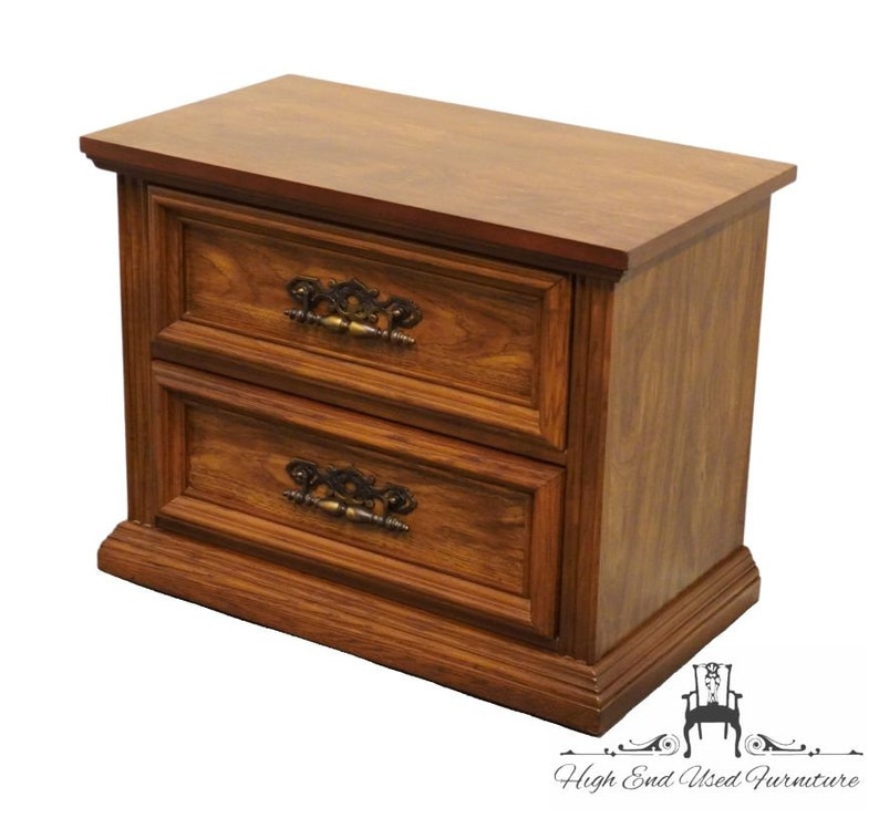 DREXEL FURNITURE Lisbon Collection Solid Pecan Rustic European 28 Two Drawer Nightstand 212-24-270 image 2