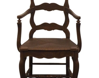 DAVIS CABINET Co. Solid Walnut Country French Style Dining Ladder Back Arm Chair w. Rush Seat 88363
