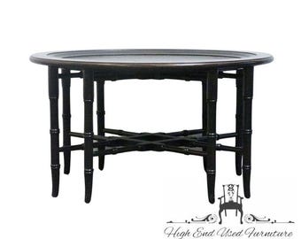 ETHAN ALLEN Asian Inspired Faux Bamboo Black and Gold 35" Accent End Table / Serving Tray 13-8230