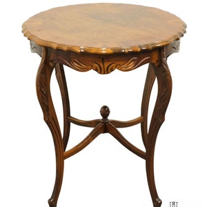 VINTAGE ANTIQUE Country French Provincial Burled Walnut 28 Round Piecrust Accent Table image 1